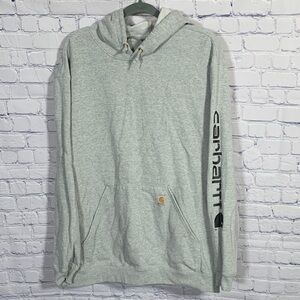 Carhartt Mens Loose Fit Hooded Sweatshirt Gray Size XL Sleeve Spellout Casual